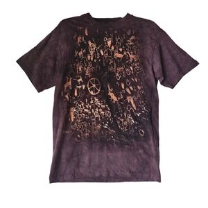 The Mountain Petroglyph Graphic T-Shirt Mens Medium Brown Tie Dye Santa Fe USA
